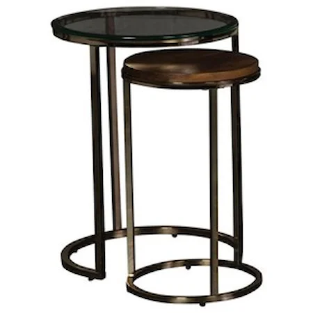 Contemporary Nesting End Tables with Glass and Veneer Tops